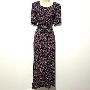Jamie Brooke Womens VTG Floral Maxi Dress Size M Dark Cottagecore Prairie Modest
